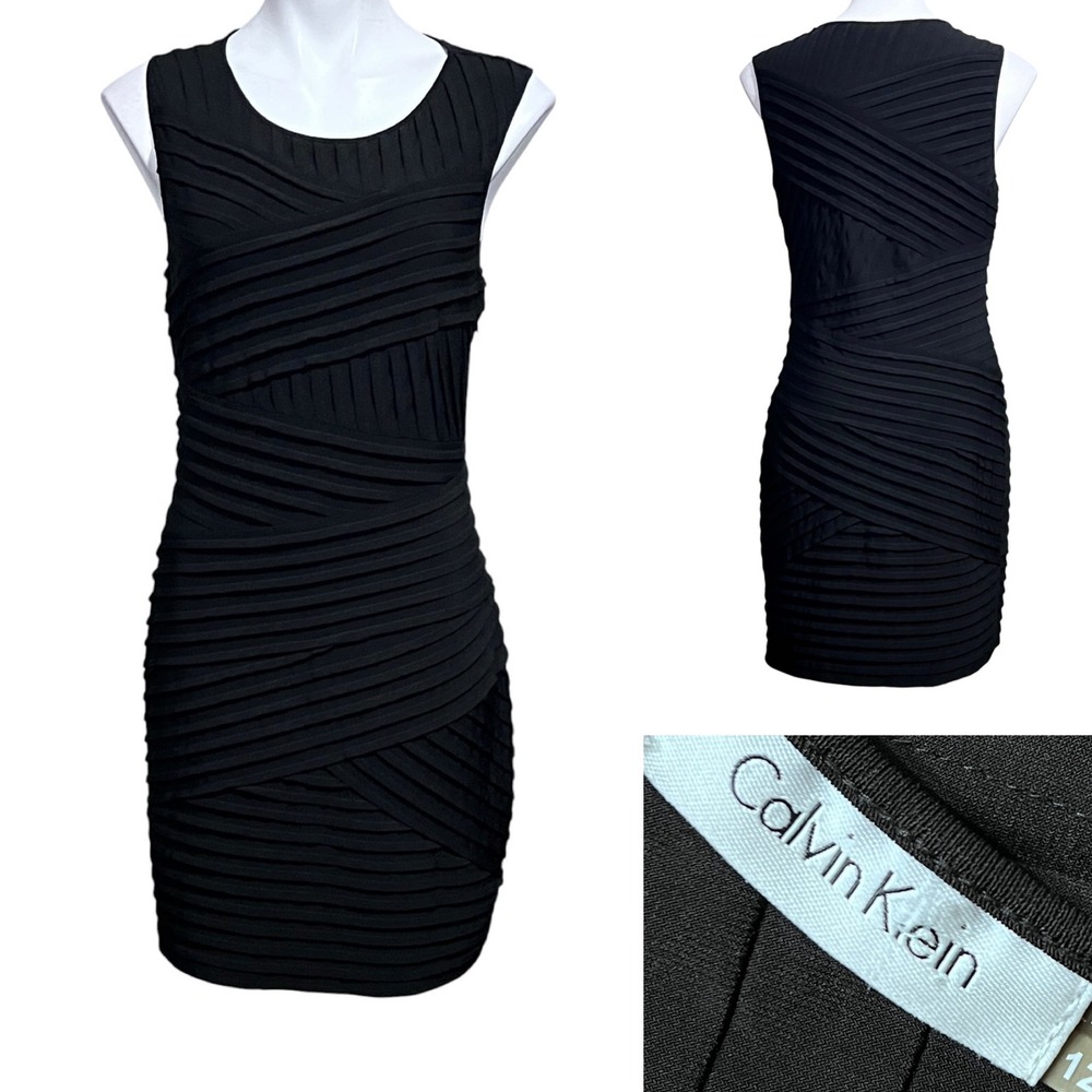 Calvin Klein dress 12 Black Sleeveless Bandage Sheath stretch cocktail club